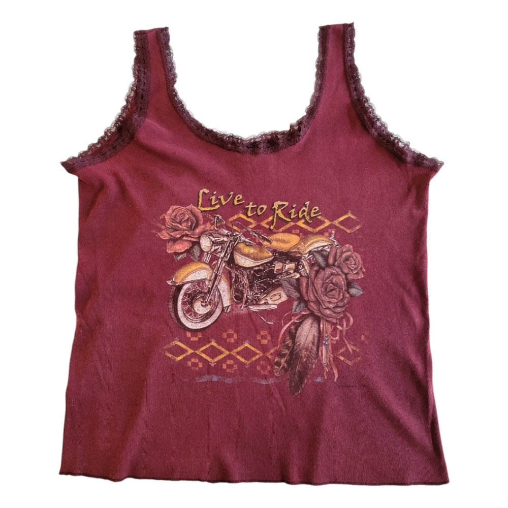 Live To Ride Women LG Sleeveless Tank Top 1997 Sturgis Rally Motorcycle Y2K VTG